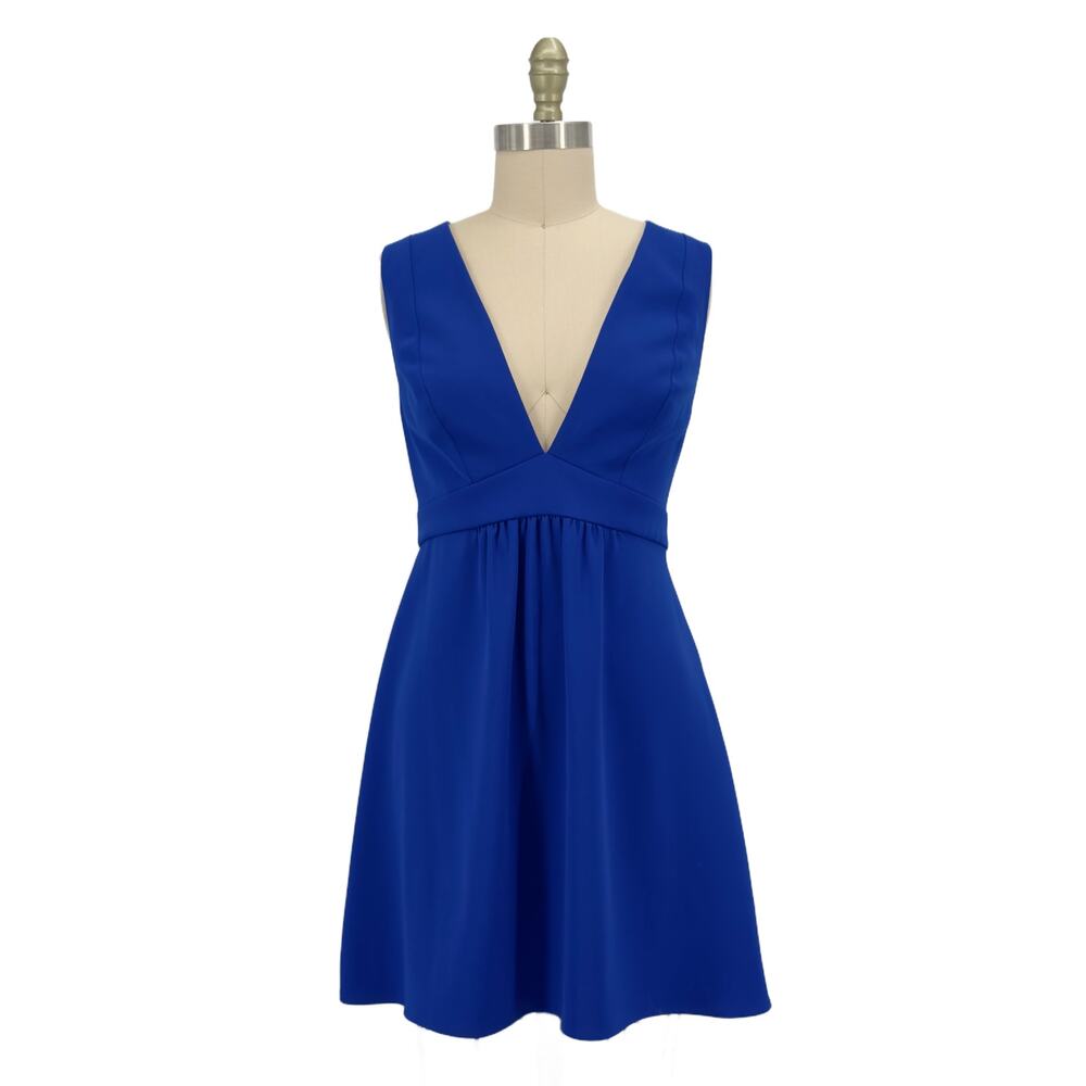 Amanda Uprichard Plunging V-Neck Fit-and-Flare Mini Dress Medium Royal Blue